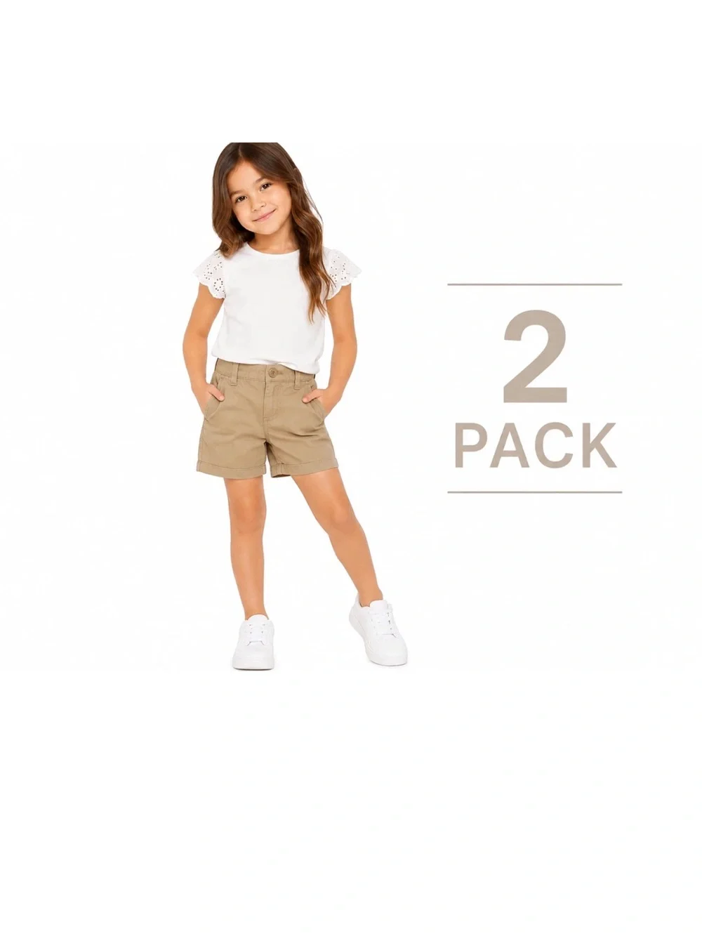 2pc Gap Kids Girls Khaki School Chino Shorts Size 10 Slim Adjustable Waist